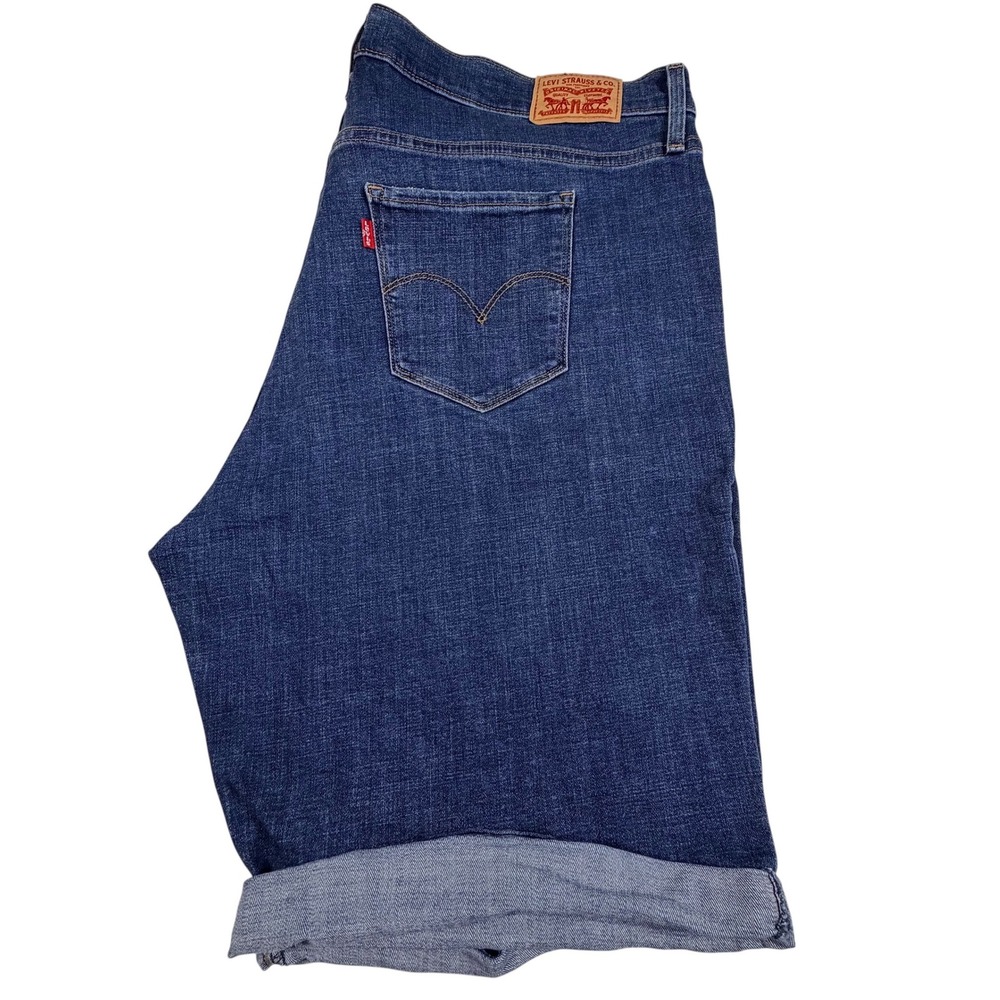 Levi Classic Bermuda‎ Shorts 18W Blue Dark Wash Cuffed Mid Rise Denim Jeans